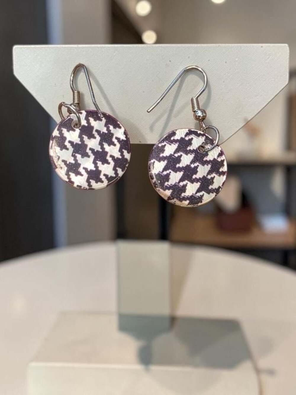 Black and White Houndstooth Mother of Pearl Earrings